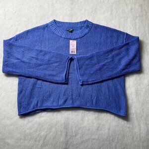NWT Wild Fable Womens Lapis Blue Crew Neck Boxy Crop Pullover Sweater Size 2XL